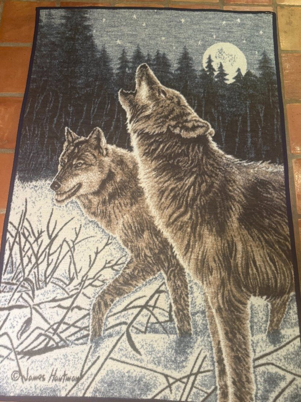 Vintage Biederlack USA Howling Wolf Blanket Throw 76x52